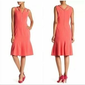 Alton Gray Midi Coral Sheath Dress‎ Size 8 Sleeveless Flared NWT